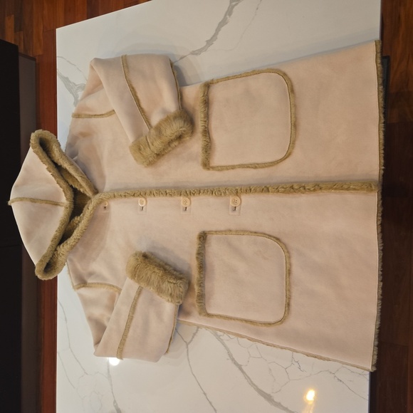 Faux Fur Shearling Hooded Coat Womens Size Large Brown Cream - Picture 7 of 15